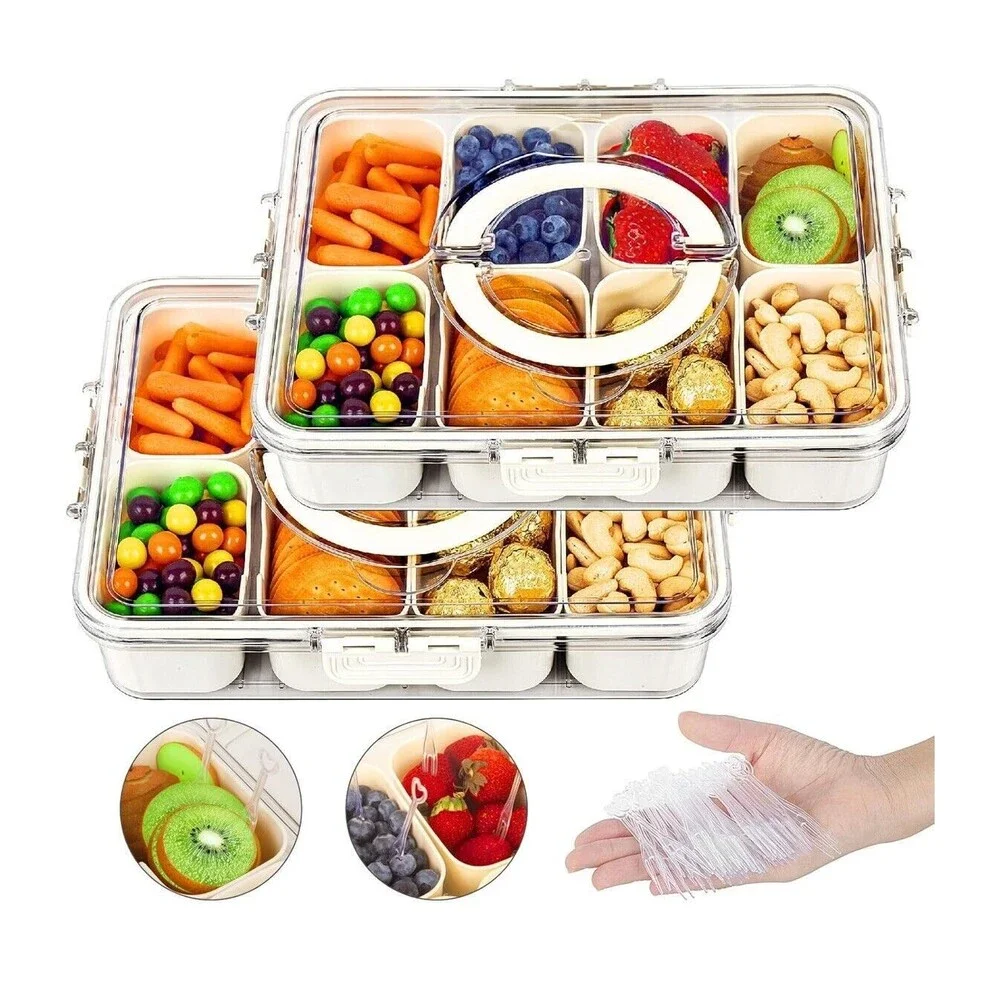 Snackle Box‎ Charcuterie Container 2 Pack Divided Serving Tray with Lid Storage